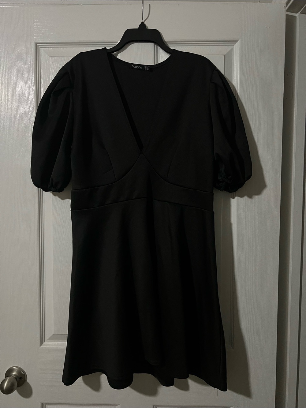 Boohoo Black Puff Sleeve V-Neck Mini Dress